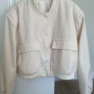Cream and white bomber jacket #bomberjacket